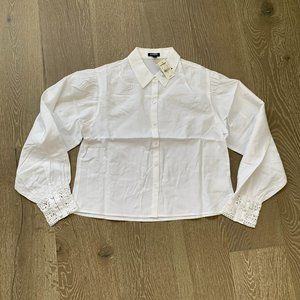 Express white button-down shirt with lace detailing